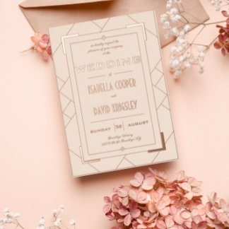 Modern Deco Cream and Gold I Foil Invitation