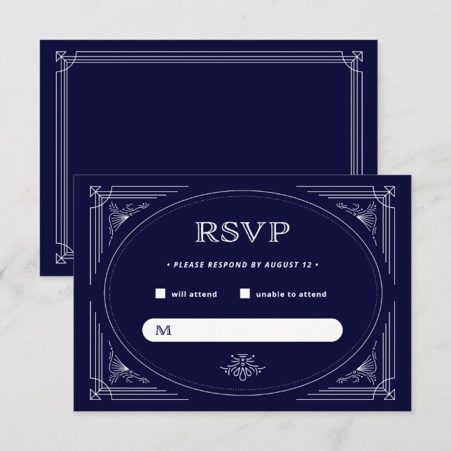 Modern Deco | Dark Navy Blue and White RSVP Card (Front/Back)