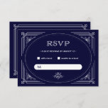 Modern Deco | Dark Navy Blue and White RSVP Card<br><div class="desc">These elegant rsvp response cards feature a modern spin on classic art deco. An ornate,  white geometric frame and ornamentation decorate an dark,  navy blue background for a vintage look perfect for a Baptism,  Bar Mitzvah,  Bat Miztvah,  graduation,  or any other special event!</div>