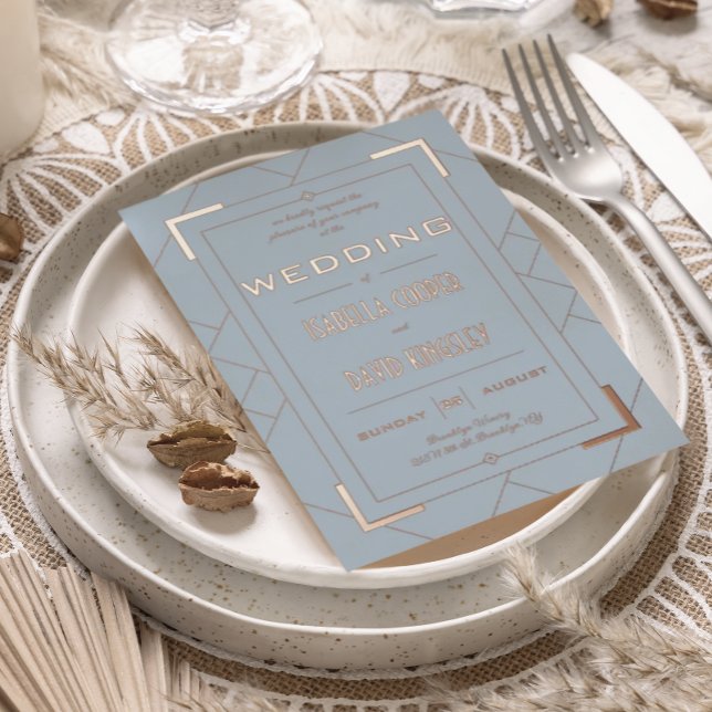 Modern Deco Dusty Blue I Foil Invitation (Creator Uploaded)