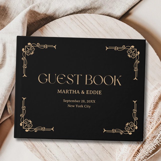 Modern Deco | Elegant Black and Gold Wedding Guest Book (Creator Uploaded)