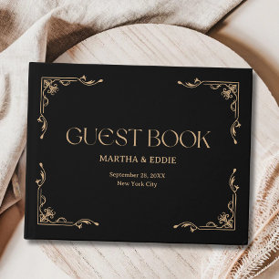 Modern Deco Elegant Black and Gold Wedding Guest Book