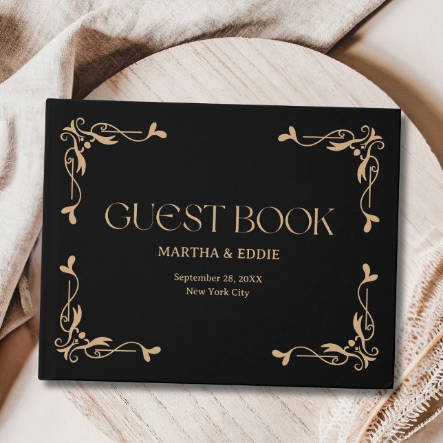 Modern Deco | Elegant Black and Gold Wedding Guest Book (Creator Uploaded)