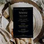 Modern Deco | Elegant Black and Gold Wedding Menu<br><div class="desc">This glamourous wedding menu features a modern spin on classic art deco. Ornate,  faux gold look geometric borders and ornamentation decorate an elegant dark onyx black background for a dramatic,  vintage 1920's dinner menu look.</div>