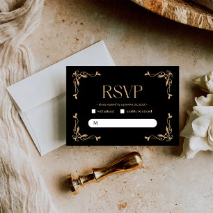 Modern Deco   Elegant Black and Gold Wedding RSVP Card