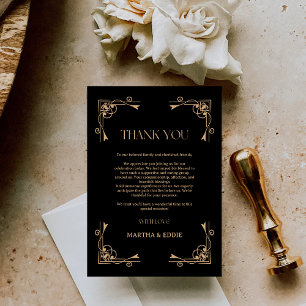 Modern Deco   Elegant Black and Gold Wedding Thank You Card