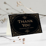 Modern Deco | Elegant Black and Gold Wedding Thank You Card<br><div class="desc">This glamourous thank you card features a modern spin on classic art deco. An ornate,  faux gold geometric frame and ornamentation decorate an elegant dark black background for a dramatic,  vintage wedding look. The inside of the card is ivory.</div>