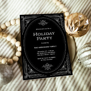 Modern Deco   Elegant Black Holiday Party Invitation