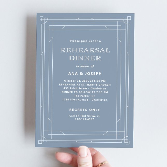 Modern Deco | Elegant Dusty Blue Rehearsal Dinner Invitation (Creator Uploaded)