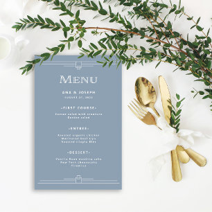 Modern Deco Elegant Dusty Blue Wedding Menu