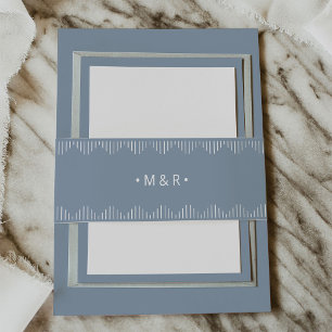 Modern Deco   Elegant Dusty Blue with Monograms Invitation Belly Band
