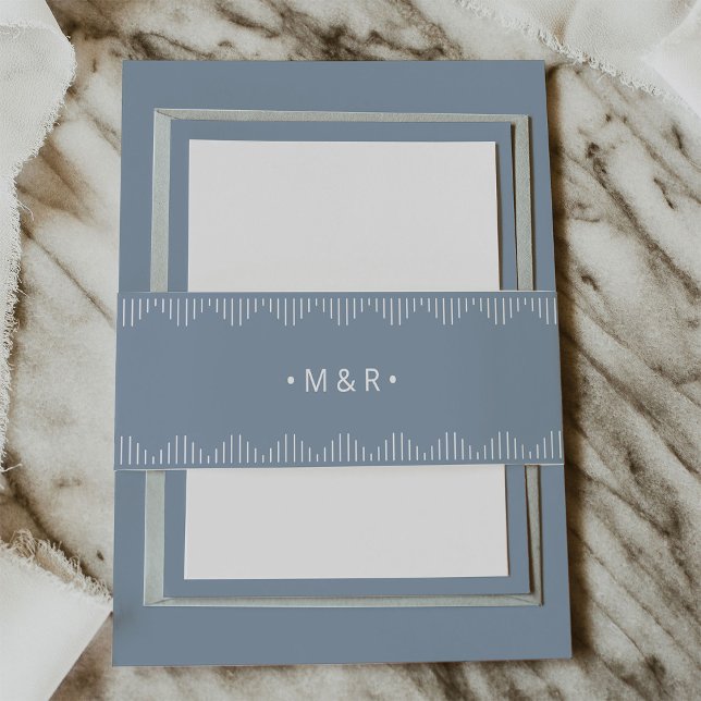 Modern Deco | Elegant Dusty Blue with Monograms Invitation Belly Band (Creator Uploaded)