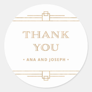 Modern Deco   Elegant Faux Gold and White Wedding Classic Round Sticker