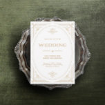 Modern Deco | Elegant Faux Gold and White Wedding Invitation<br><div class="desc">These glamourous wedding invitations feature a modern spin on classic art deco. An ornate,  faux gold geometric frame and ornamentation decorate an elegant white background for a dramatic,  vintage wedding look.</div>