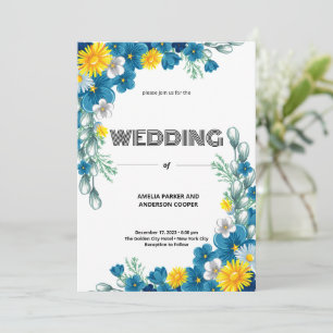 Modern Deco   Elegant Floral and White Wedding Invitation