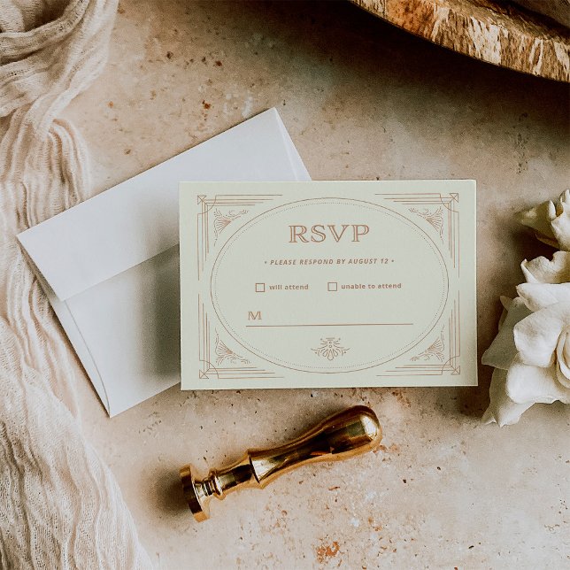 Modern Deco | Elegant Gold and Ivory Wedding RSVP Card (Creator Uploaded)