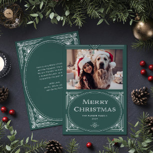 Modern Deco   Elegant Green with Photo Holiday Card