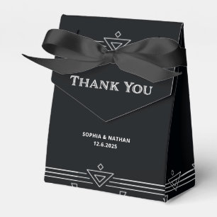 Modern Deco   Elegant Onyx Black and White Wedding Favor Box