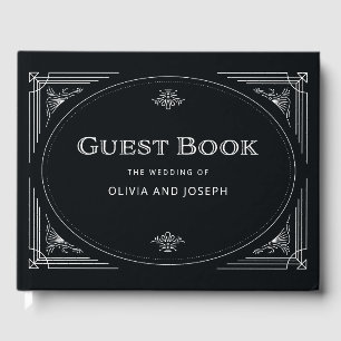 Modern Deco   Elegant Onyx Black and White Wedding Guest Book