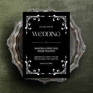 Modern Deco   Elegant Onyx Black and White Wedding Invitation