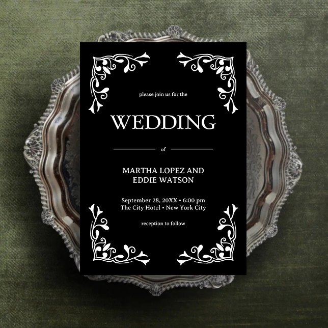 Modern Deco | Elegant Onyx Black and White Wedding Invitation (Modern deco onyx black and white wedding invitation adds bold, personalized elegance.)