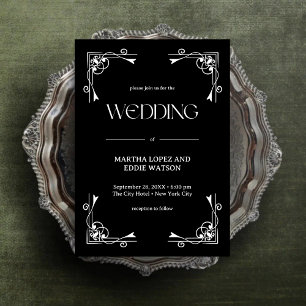 Modern Deco   Elegant Onyx Black and White Wedding Invitation