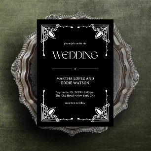Modern Deco   Elegant Onyx Black and White Wedding Invitation