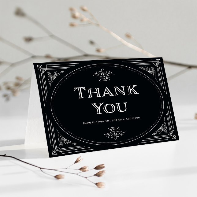 Modern Deco | Elegant Onyx Black and White Wedding Thank You Card (Creator Uploaded)