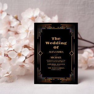 Modern Deco Elegant Onyx Black Wedding Invitation