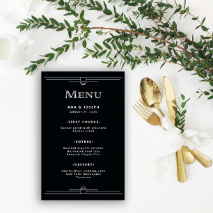 Modern Deco Elegant Onyx Black Wedding Menu