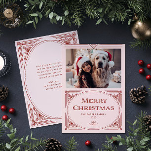 Modern Deco   Elegant Pink and Red with Photo Holiday Card