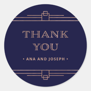 Modern Deco   Elegant Rose Gold on Navy Wedding Classic Round Sticker