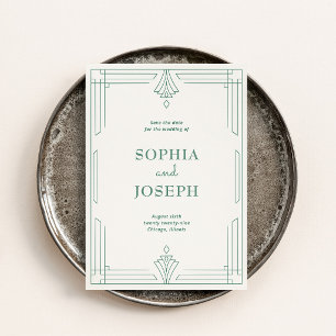 Modern Deco   Elegant Sage Green and Soft Ivory Save The Date