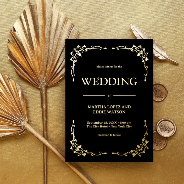 Modern Deco | Elegant Wedding Black and Gold (Modern deco black and gold foil invitation adds luxe elegance to your wedding day.)