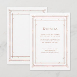 Modern Deco   Faux Rose Gold Wedding Guest Details Enclosure Card
