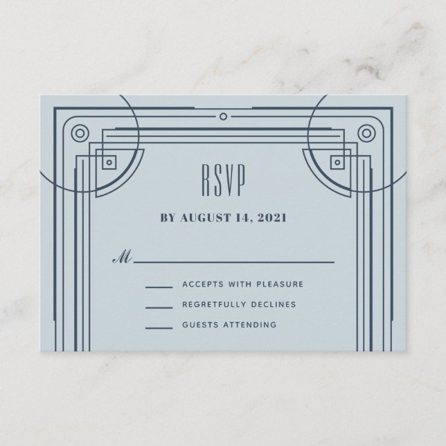 Modern Deco Frame RSVP Enclosure Card - Blue (Front)
