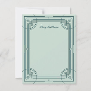 Modern Deco Frame Stationery Note Card - Green
