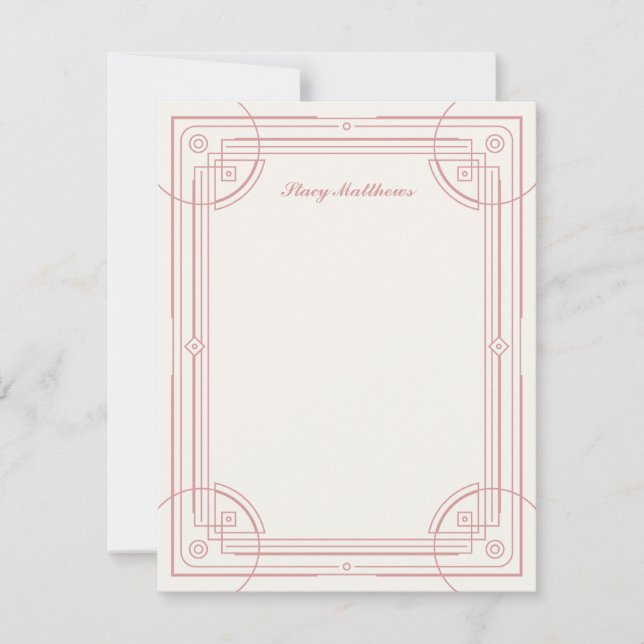 Modern Deco Frame Stationery Note Card - Rose (Front)