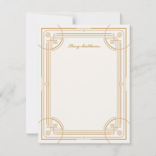 Modern Deco Frame Stationery Note Card - Tan