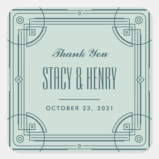 Modern Deco Frame Wedding Closure Sticker - Green (Front)