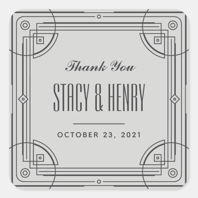 Modern Deco Frame Wedding Closure Sticker - Grey (Front)