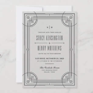 Modern Deco Frame Wedding Invitation - Grey