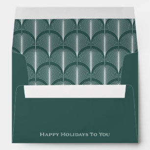 Modern Deco   Happy Holidays Elegant Green Envelope
