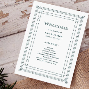 Modern Deco   Light Silver White and Green Wedding Program
