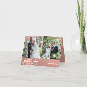 Modern Deco Pink Swan 2 Photo Wedding Folded Thank You Card