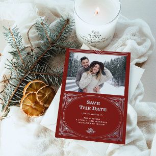 Modern Deco   Red Holiday Photo Save the Date