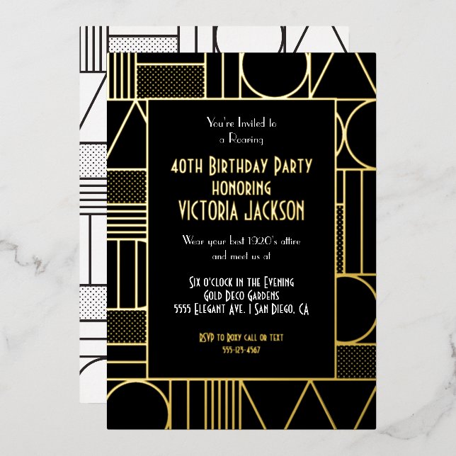 Modern Deco Roaring 20's Gatsby Birthday Party (Front/Back)