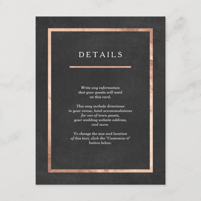 Modern Deco Rose Gold & Black Wedding Insert Cards (Front)