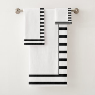 Modern Decorative Black and White Stripe Bath Towel Set
