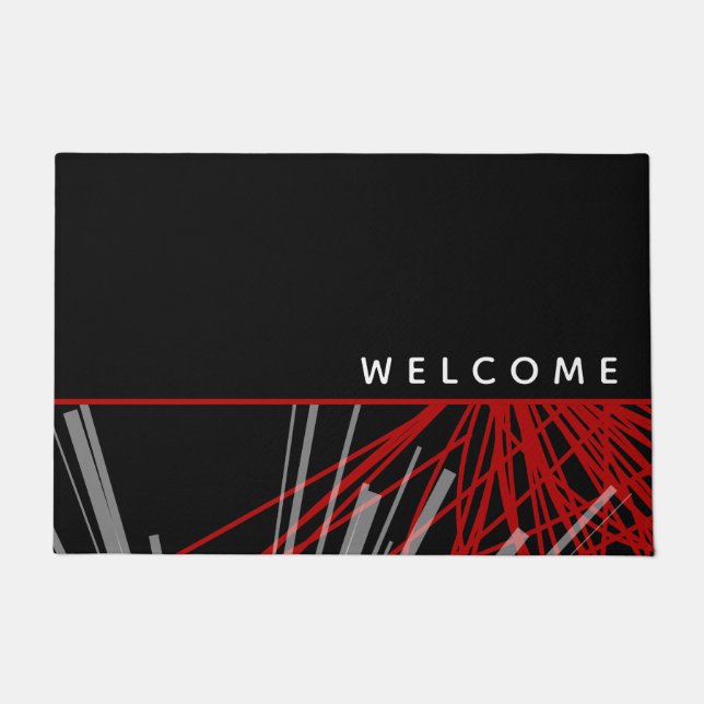 Modern Decorative Black & Red Welcome Doormat (Front)